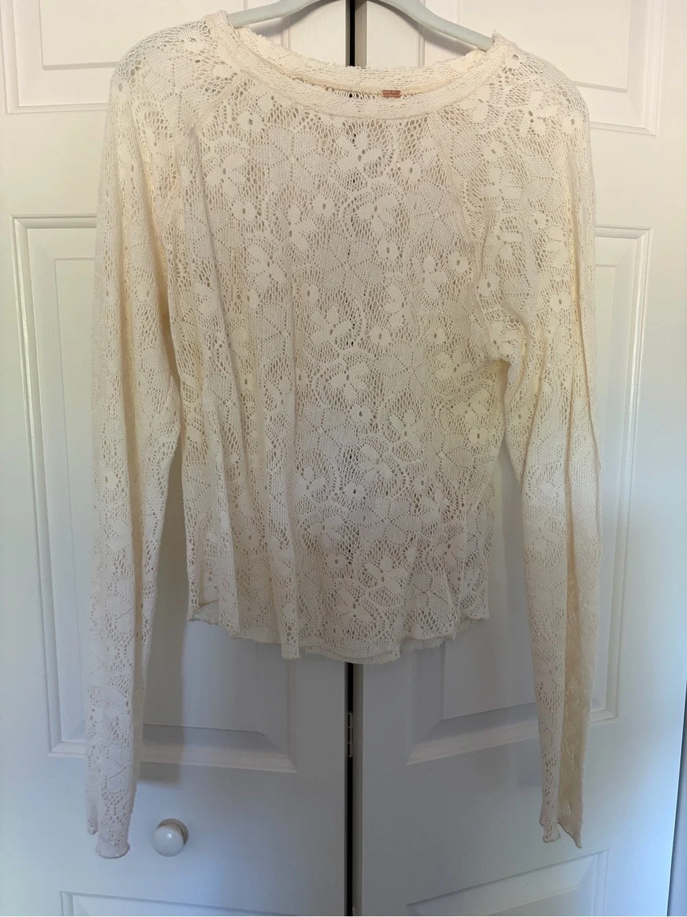 Free People Cream Crochet Long Sleeve Top - In The Meadow Ter